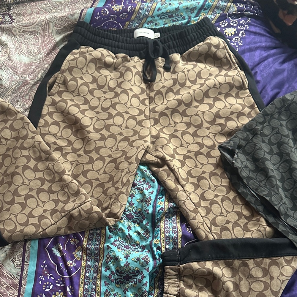 Coach Brown Patterned Joggers with Black Accents